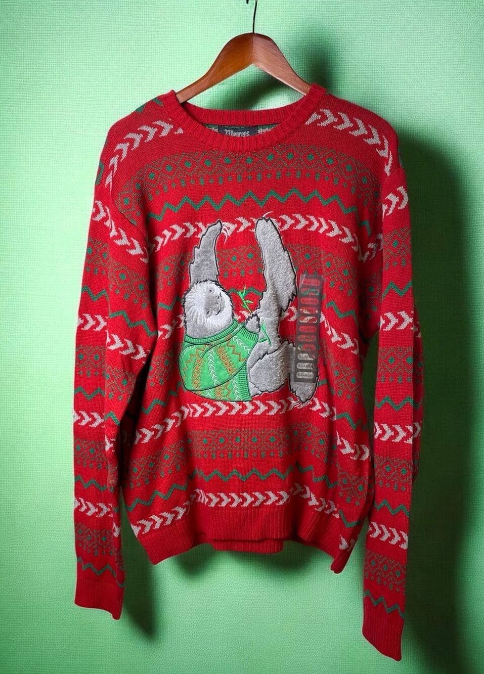 33 Degrees Men's Ugly Christmas Sweater Sloth 100% Cotton Size X-Large NWT